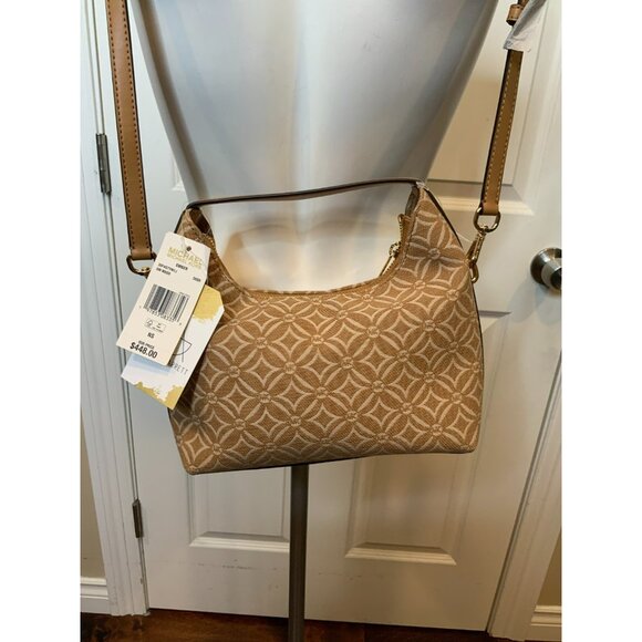 Michael Kors Tan White Logo Embroidered Ember Small Messenger Bag NWT $448 - Picture 6 of 8